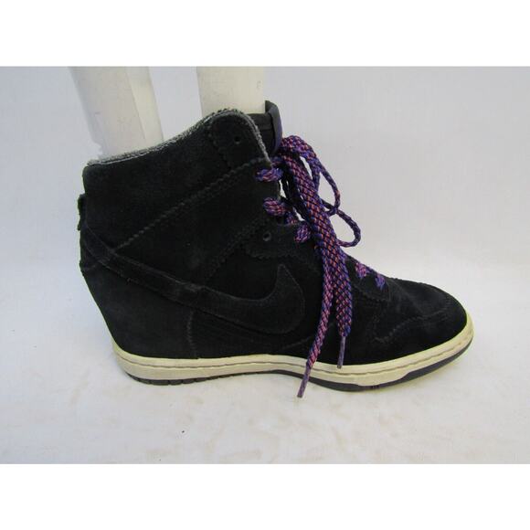 NIKE Sky Hi Dunk Women Sz 7 Black Purple Leather Lace Up Hidden Wedge Sneaker - Picture 8 of 15